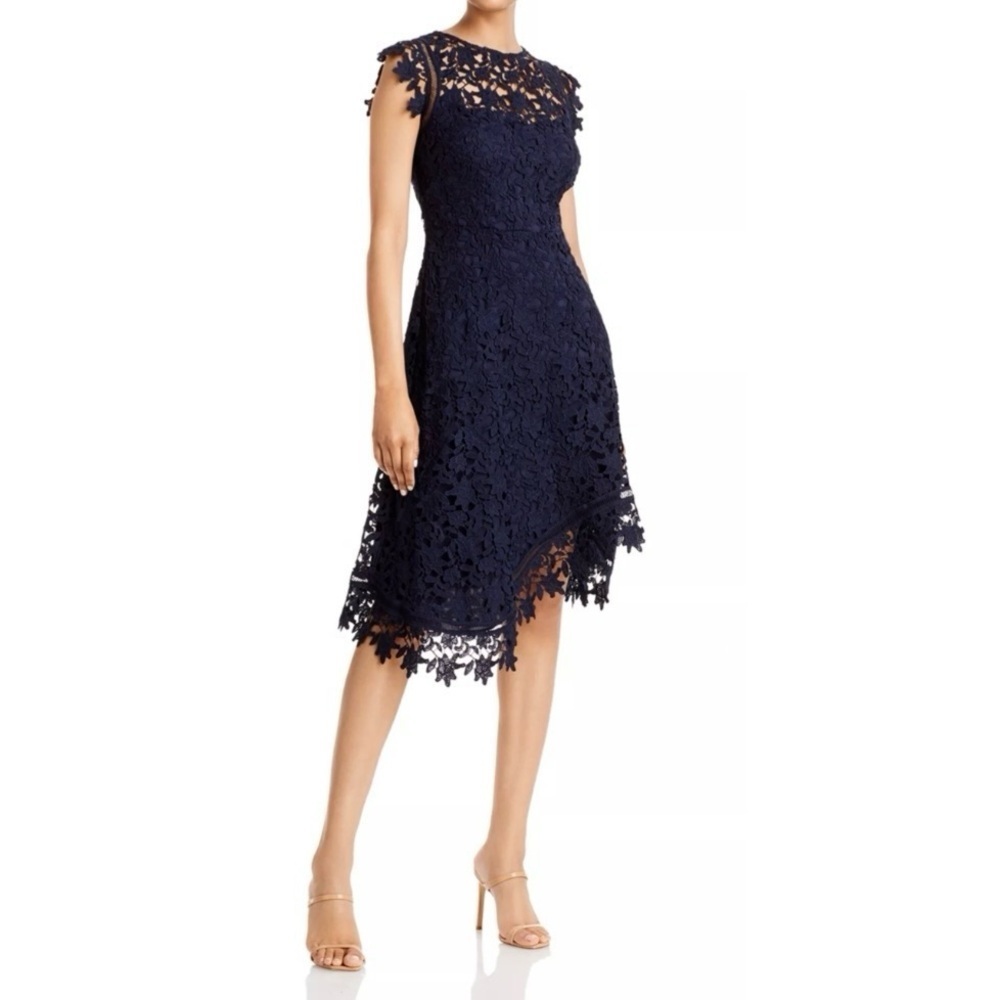 eliza j asymmetric ruffled dress | Dresses | Eliza J Lace Navy Blue Size 2 Cap Sleeve Cocktail Occasion Euc Colors:Amber PICC Line Dressing Change Category:WEDDING GUEST DRESSES making it a standout